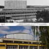 Budynek główny w czasie budowy i dziś
